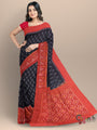 Black and Orange Pochampally Mercerised Cotton Handloom Saree in Ikkat Pattern