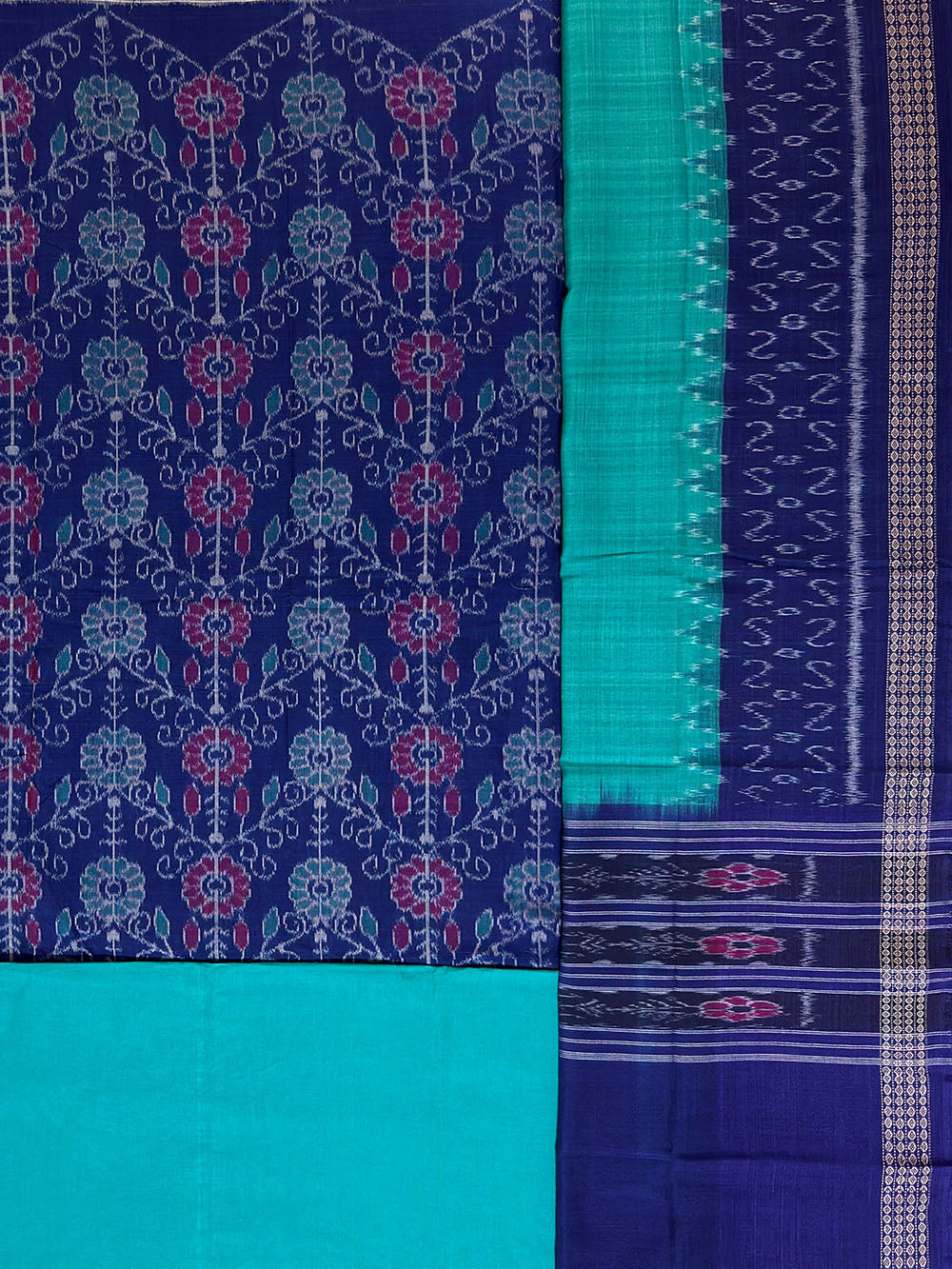 white christmas dresses Blue and Turquoise Sambalpuri Handloom Cotton Dress Material – Chhunchi