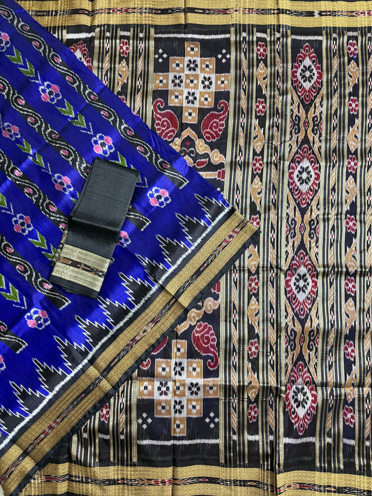 Indigo Blue and Black Pure Silk Handloom Khandua Patta Saree