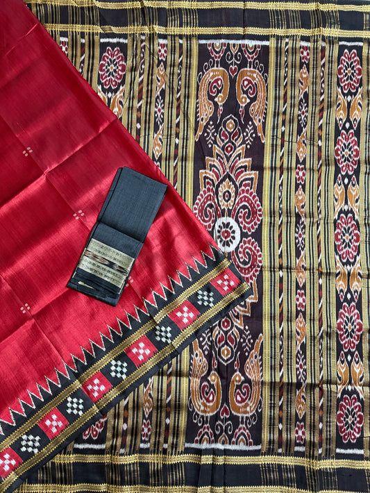 Maroon and Black Pasapalli Border Pure Silk Handloom Khandua Patta Saree