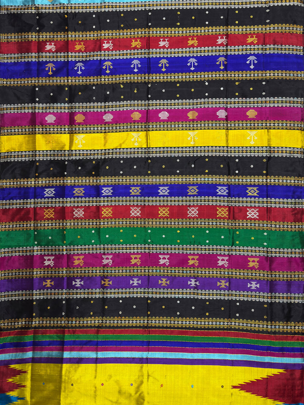 Lemon Yellow Double Pallu Handloom Berhampuri Pure Silk Patta Saree