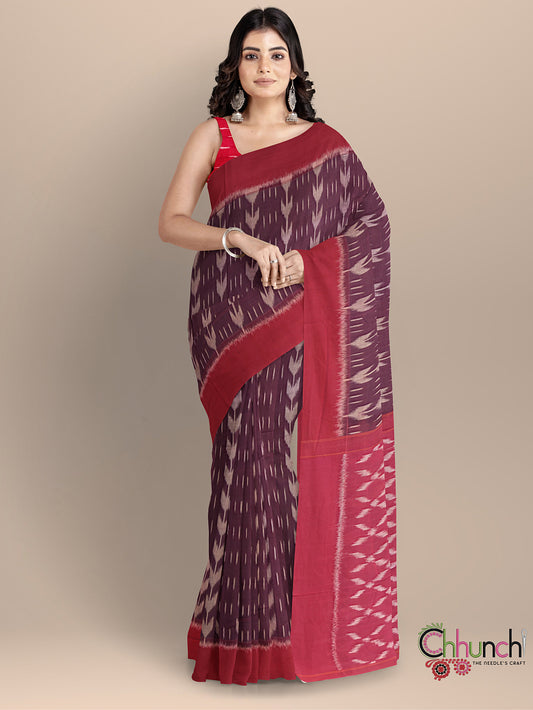 Maroon Pochampally Mercerised Cotton Handloom Saree in Ikkat Pattern