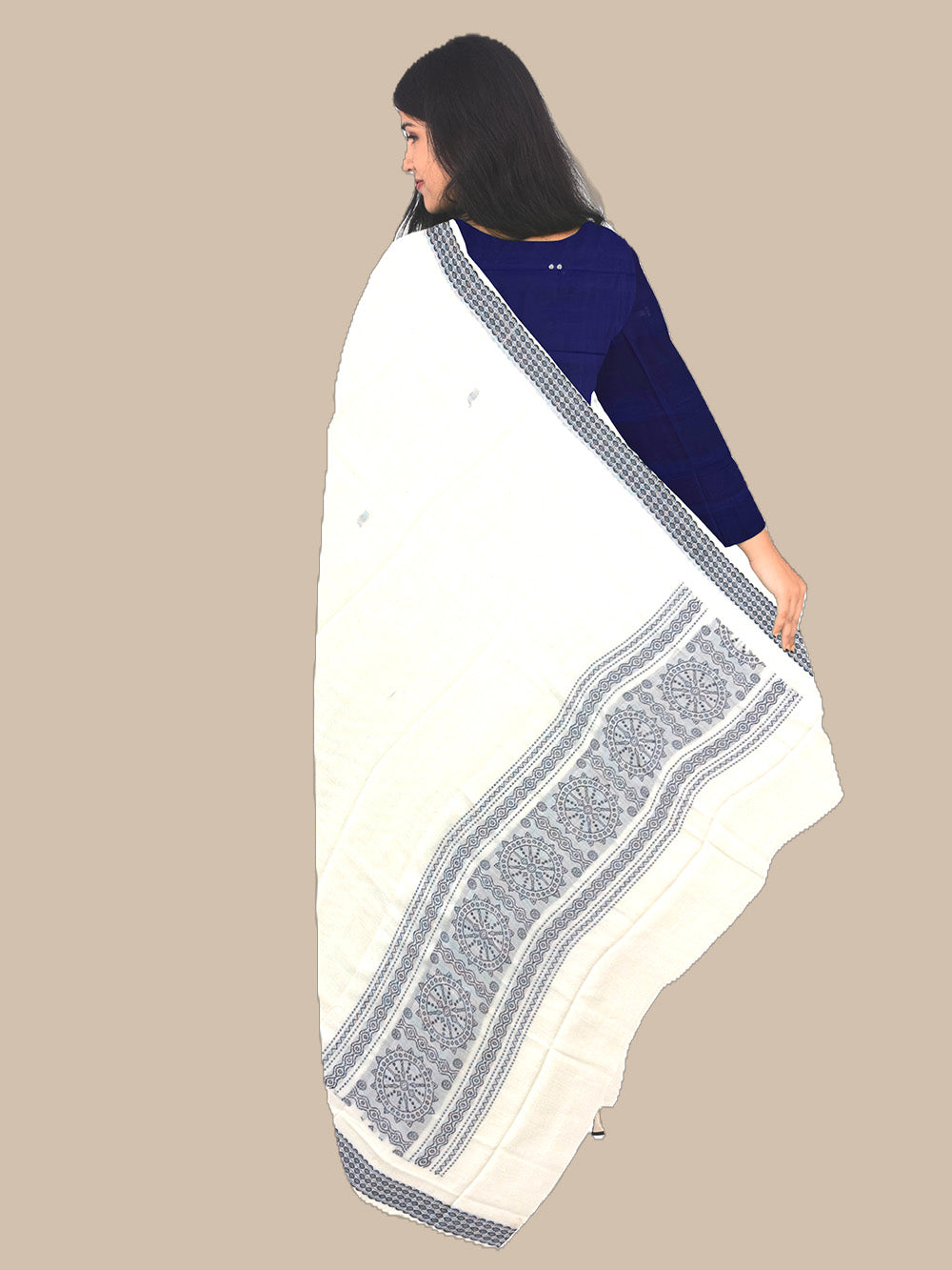 Midnight Blue and White Sambalpuri Handloom Cotton Dress Material