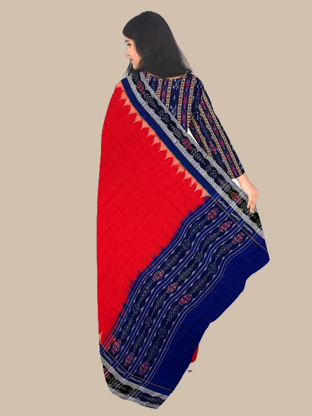 Navy Blue and Red Sambalpuri Handloom Cotton Dress Material