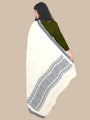Olive Green and White Sambalpuri Handloom Cotton Dress Material