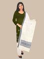 Olive Green and White Sambalpuri Handloom Cotton Dress Material