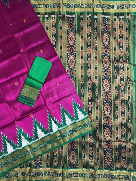 Pink and Green Pure Silk Handloom Khandua Patta Saree