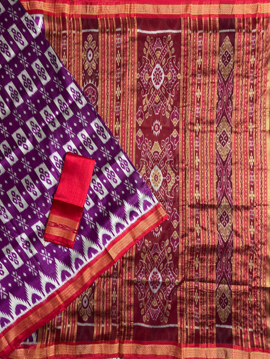 Purple and Red Pure Silk Handloom Khandua Patta Saree