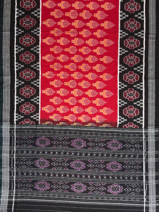 Red and Black Handloom Cotton Sambalpuri Saree