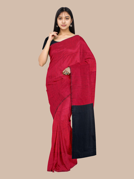 Red and Black Khadi Cotton Handloom Saree