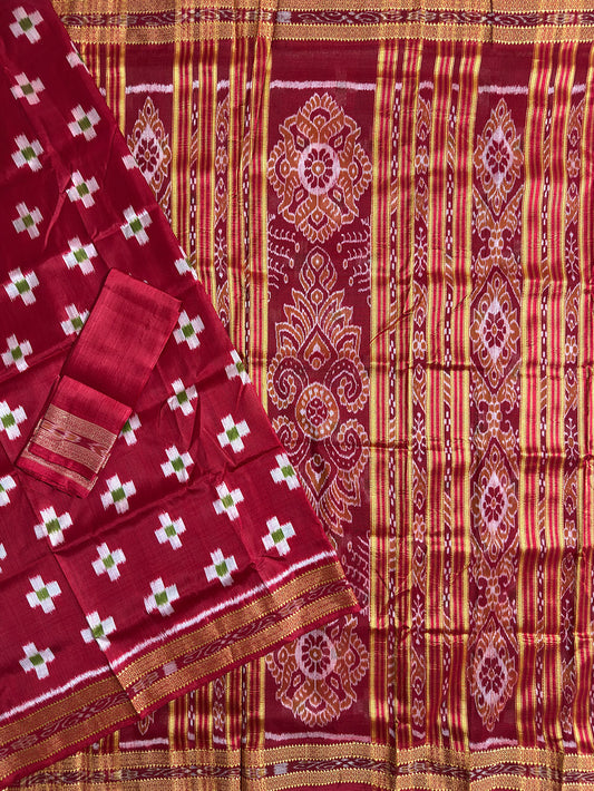 Red and White Pasapalli Pattern Pure Silk Handloom Khandua Patta Saree