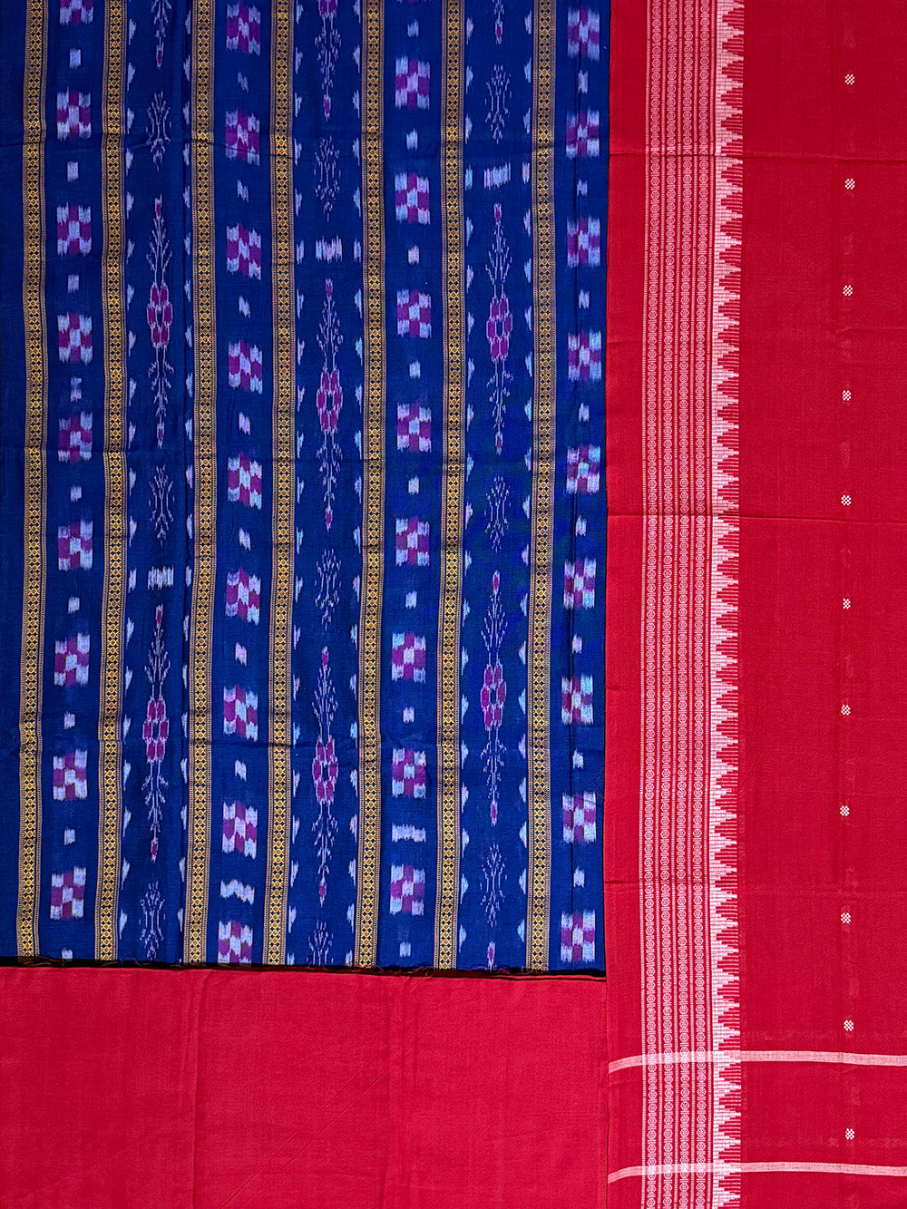 Royal Blue and Red Nuapatna Handloom Cotton Dress Material