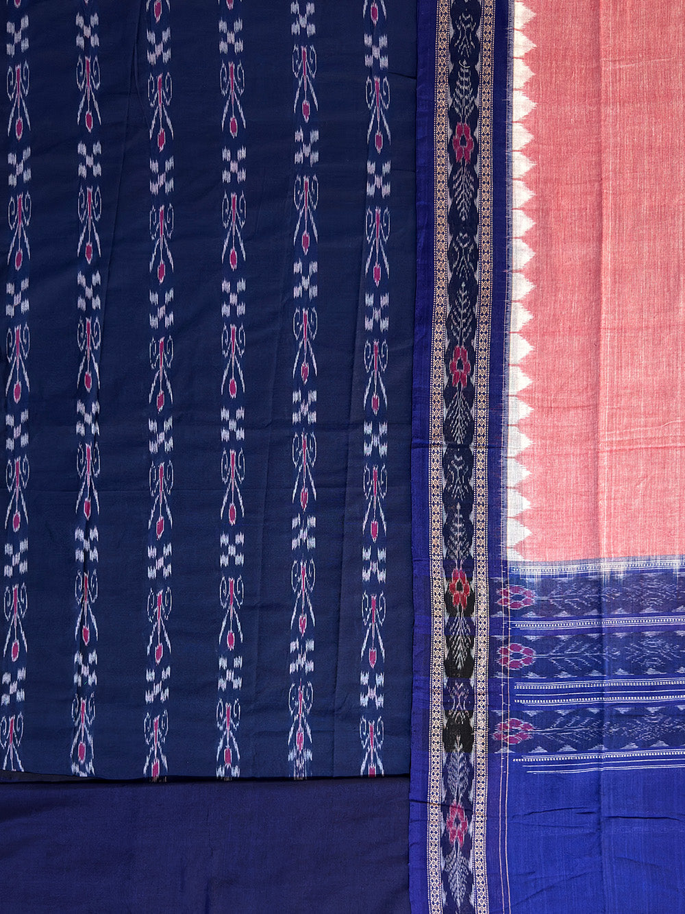 Navy Blue and Baby Pink Sambalpuri Handloom Cotton Dress Material