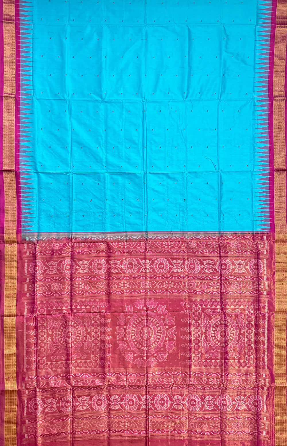 Aqua Blue and Pink Pure Sambalpuri Tissue Silk Handloom Saree