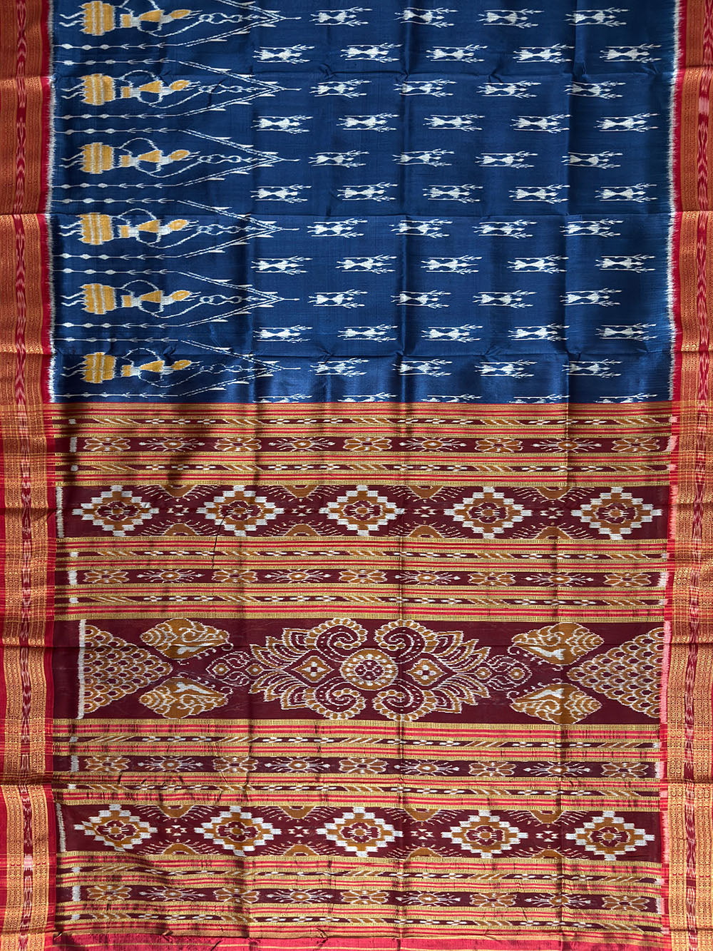 Azure Blue and Red Pure Silk Handloom Khandua Patta Saree