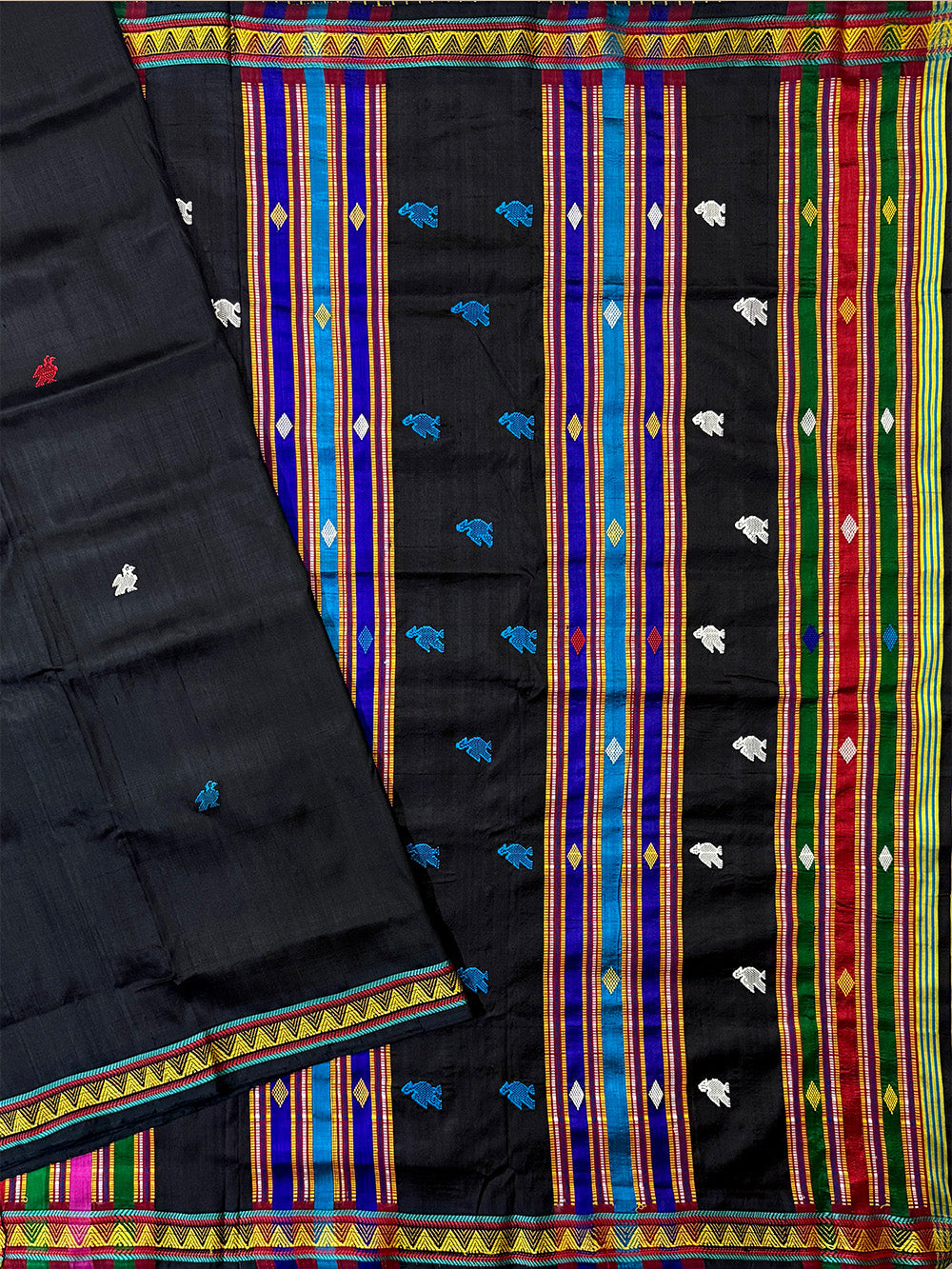 Black Dongria Pattern Pure Silk Handloom Khandua Patta Saree