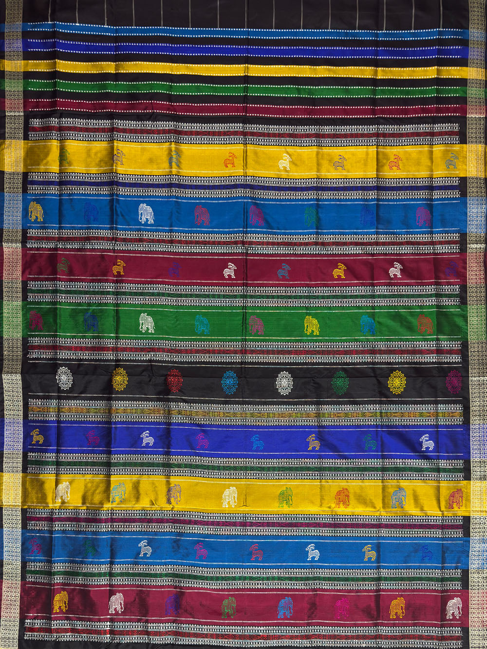 Black Double Pallu Handloom Berhampuri Pure Silk Patta Saree