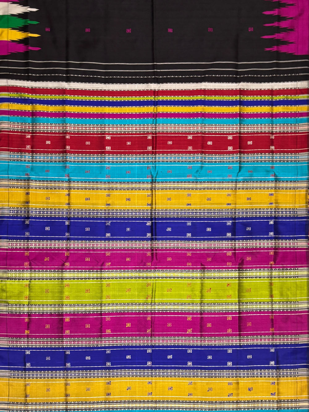 Black Double Pallu Handloom Berhampuri Pure Silk Patta Saree