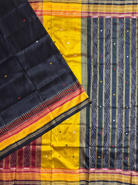 Black Kathiphera Pure Silk Handloom Khandua Patta Saree