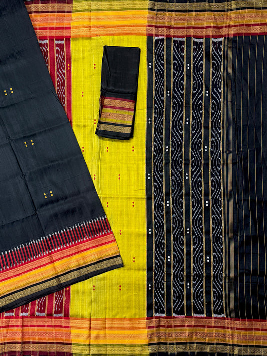 Black Kathiphera Pure Silk Handloom Khandua Patta Saree