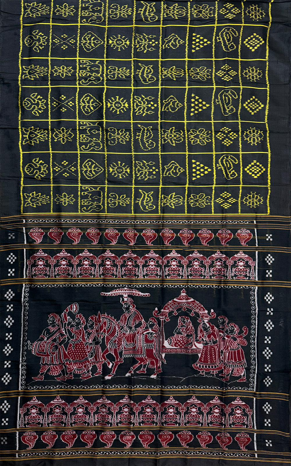 Black Nabakothi Pure Silk Handloom Khandua Patta Saree with Palki Pattern Anchal