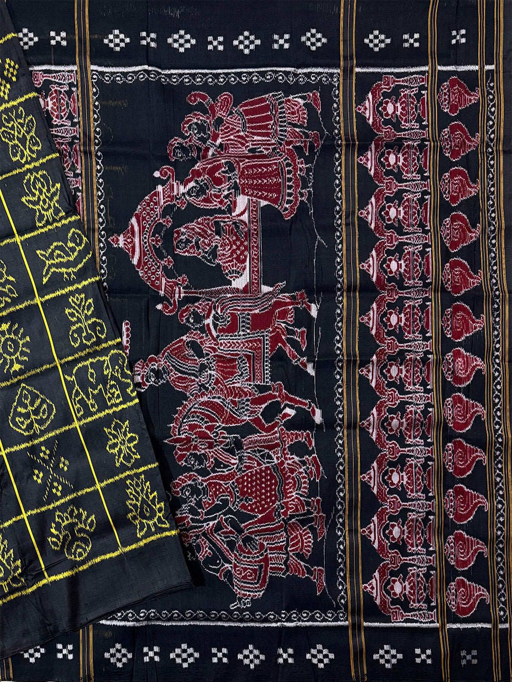 Black Nabakothi Pure Silk Handloom Khandua Patta Saree with Palki Pattern Anchal