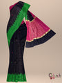 Black Pure Raw Silk Handloom Saree with Green and Pink Border