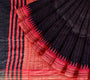 Black Pure Raw Silk Handloom Saree with Yellow and Red Border