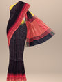 Black Pure Raw Silk Handloom Saree with Yellow and Red Border