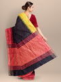 Black Pure Raw Silk Handloom Saree with Yellow and Red Border
