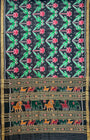 Black Pure Silk Handloom Khandua Patta Saree with Parrot and Lotus Motifs