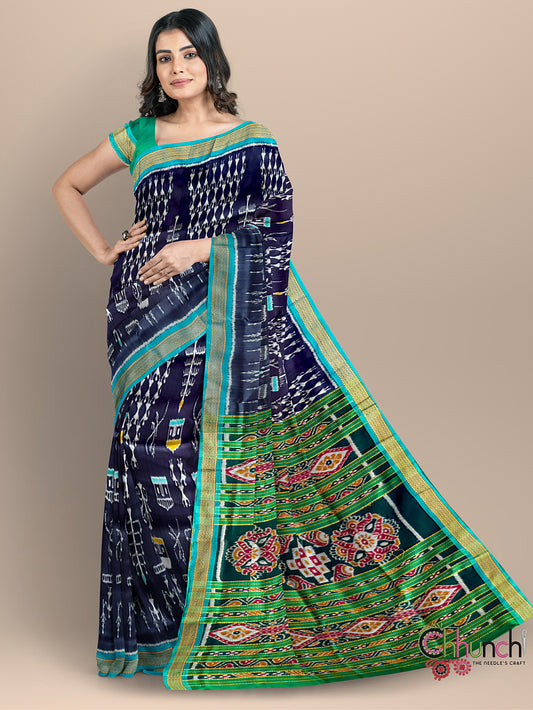 Black & Green Motifs Handloom Khandua Patta Saree