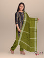 Black & Green Nuapatna Cotton Dress Material with Small buttas