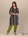 Black & Green Nuapatna Cotton Dress Material with Small buttas