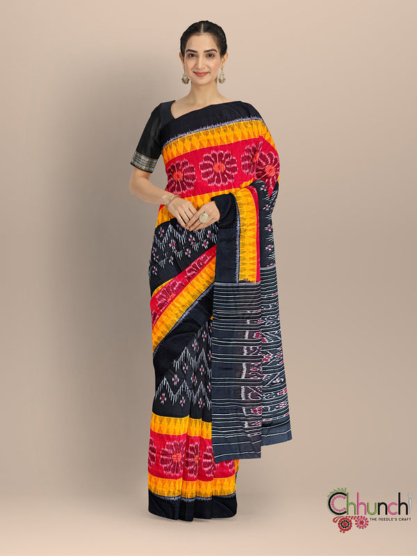 Black & Orange Handloom Cotton Nuapatna Saree