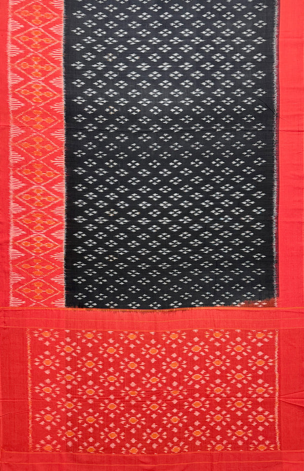 Black and Orange Pochampally Mercerised Cotton Handloom Saree in Ikkat Pattern