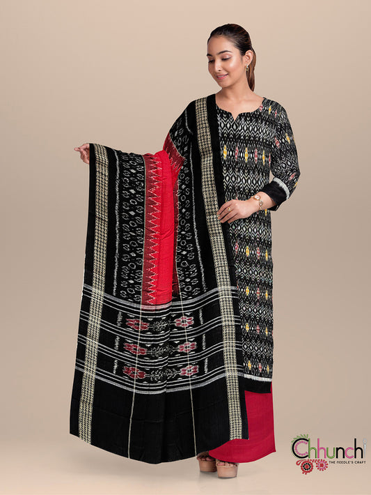 Black and Red Sambalpuri Cotton Dress Material