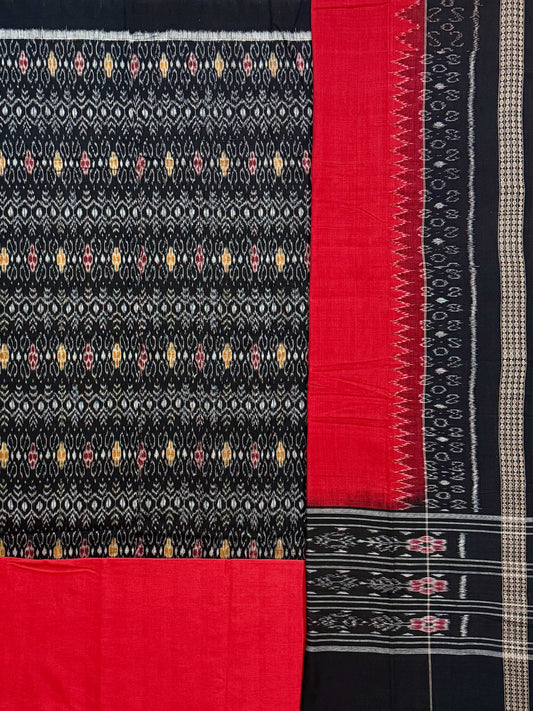 Black and Red Sambalpuri Handloom Cotton Dress Material