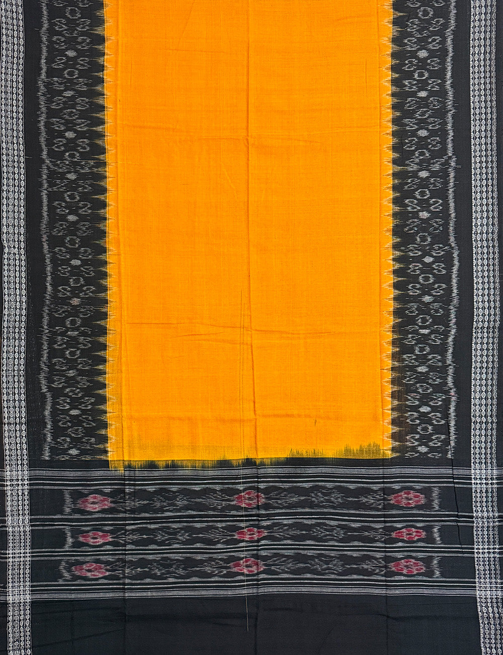 Black, Yellow and Red Sambalpuri Handloom Cotton Dress Material in Utkal Laxmi Pattern