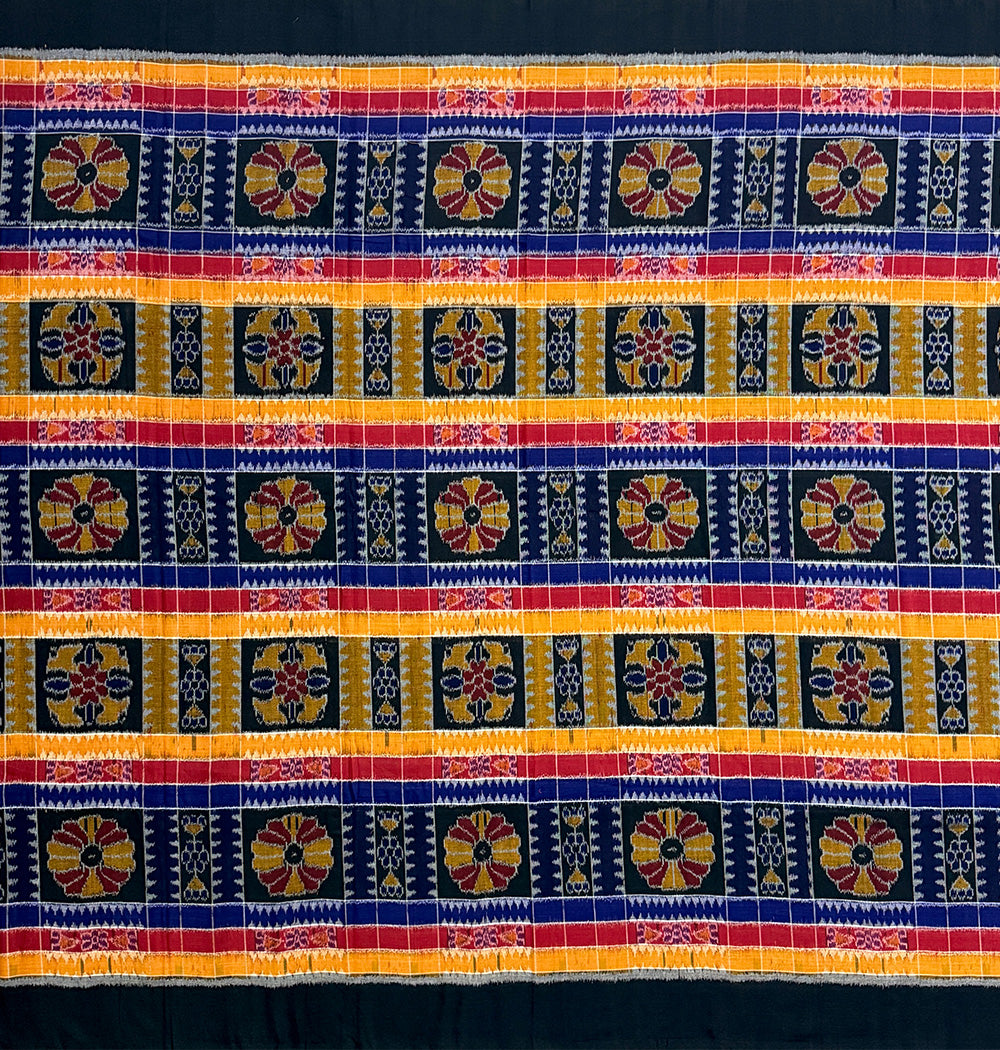 Black, Yellow and Red Sambalpuri Handloom Cotton Dress Material in Utkal Laxmi Pattern