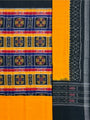 Black, Yellow and Red Sambalpuri Handloom Cotton Dress Material in Utkal Laxmi Pattern