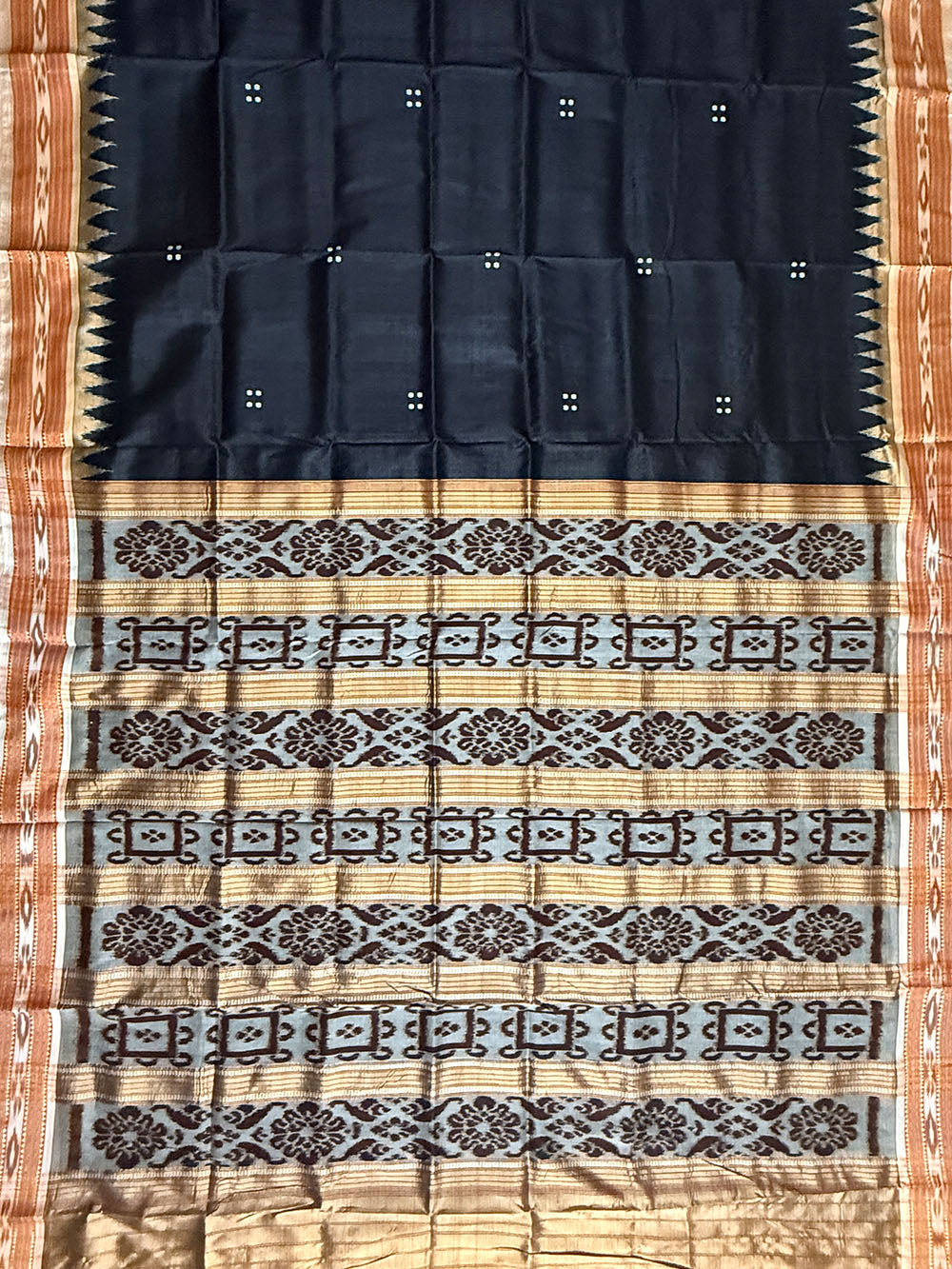 Black and Beige Pure Silk Handloom Khandua Patta Saree