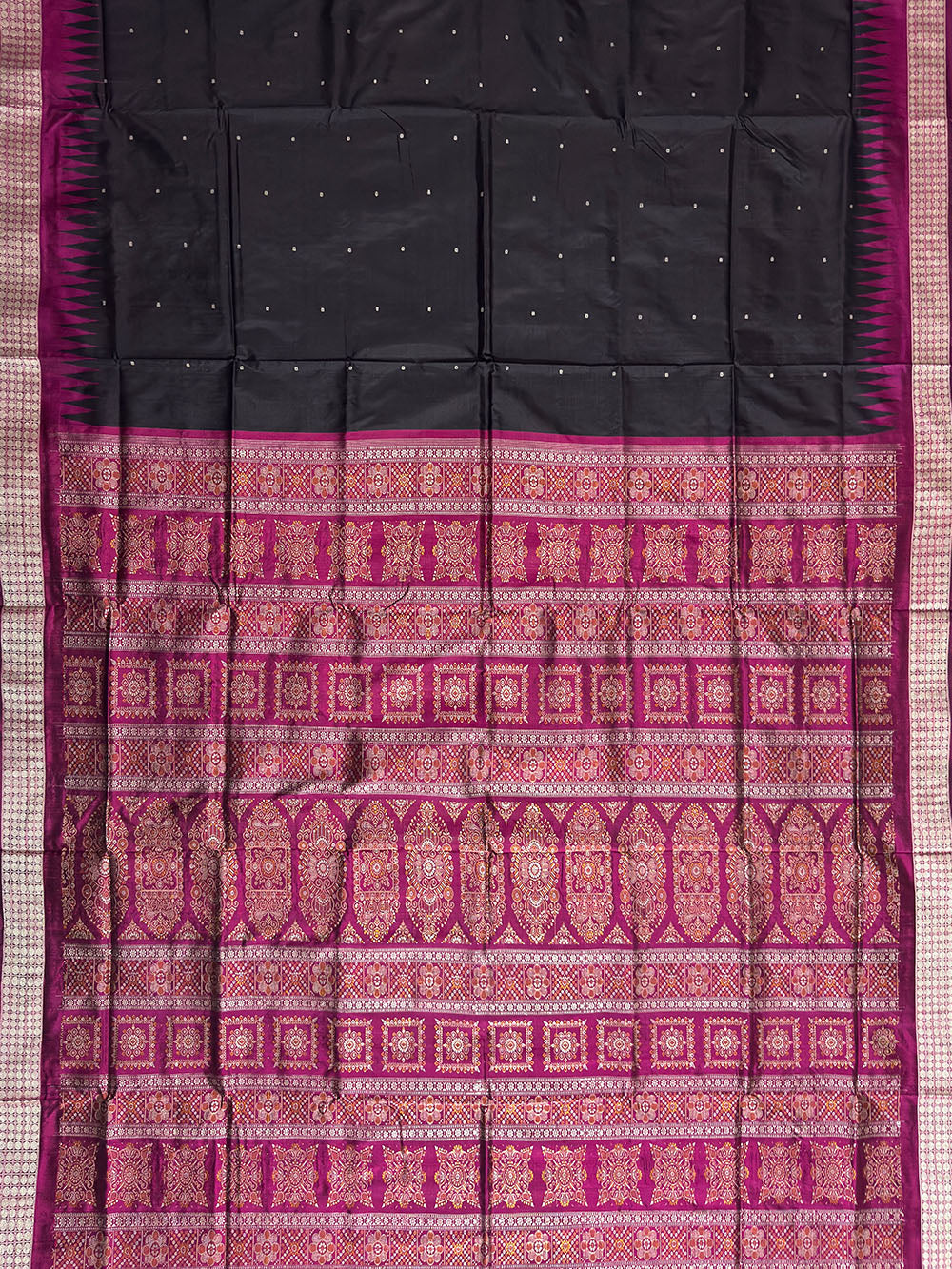 Black and Magenta Pure Sambalpuri Silk Handloom Saree