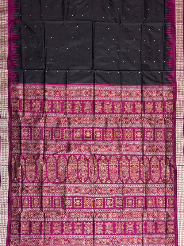 Black and Magenta Pure Sambalpuri Silk Handloom Saree