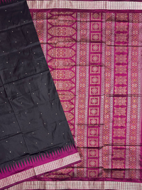 Black and Magenta Pure Sambalpuri Silk Handloom Saree