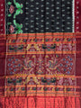 Black and Maroon Pure Silk Handloom Khandua Patta Saree with Parrot Motifs