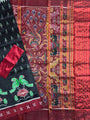 Black and Maroon Pure Silk Handloom Khandua Patta Saree with Parrot Motifs