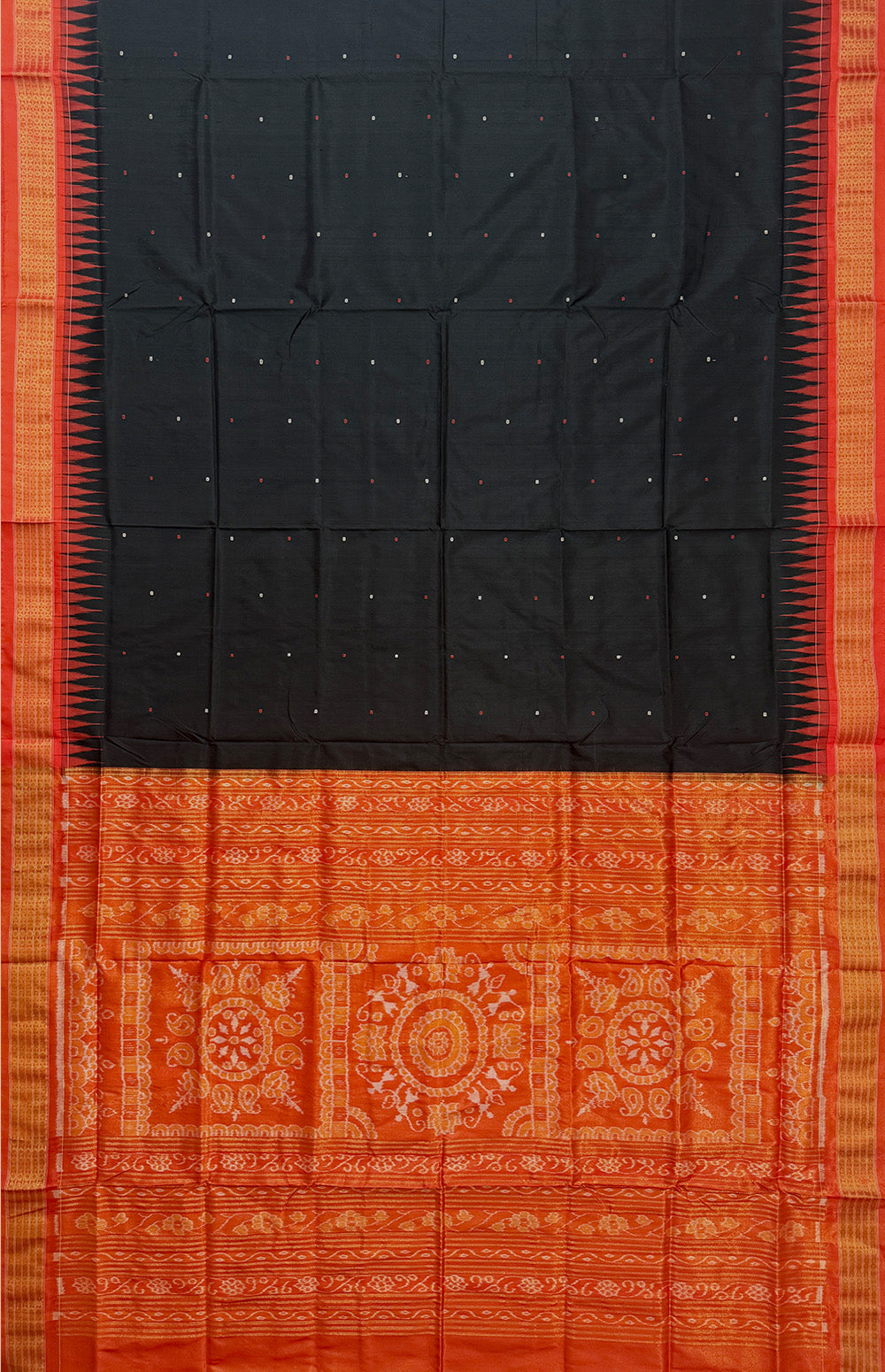 Black and Orange Pure Sambalpuri Tissue Silk Handloom Saree