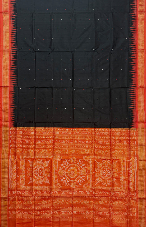 Black and Orange Pure Sambalpuri Tissue Silk Handloom Saree