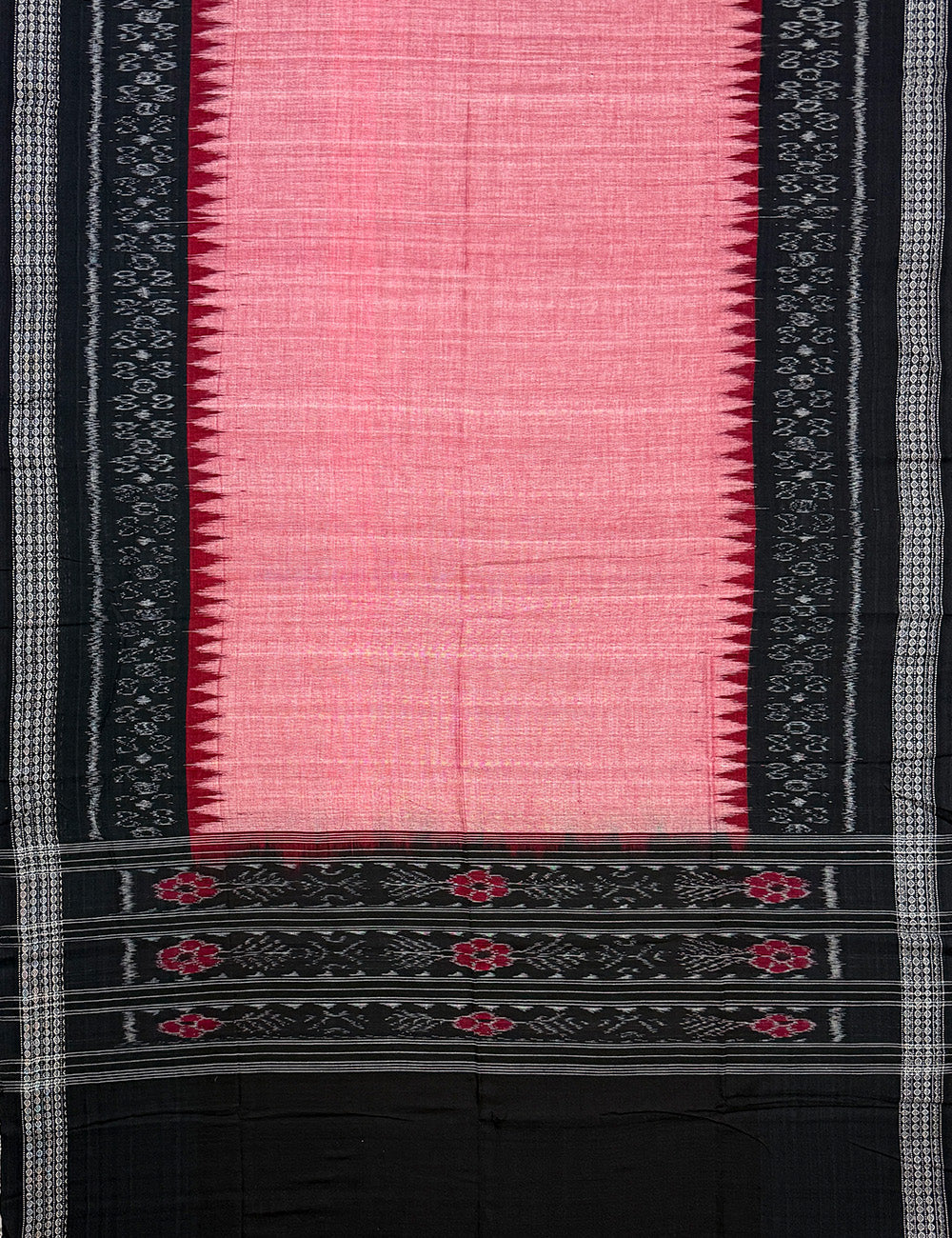 Black and Peach Sambalpuri Handloom Cotton Dress Material